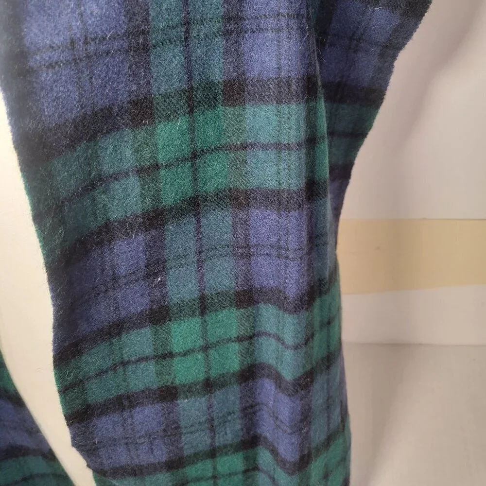 Via Condotti Roma Green & Blue Plaid Virgin Wool Scarf With Fringe